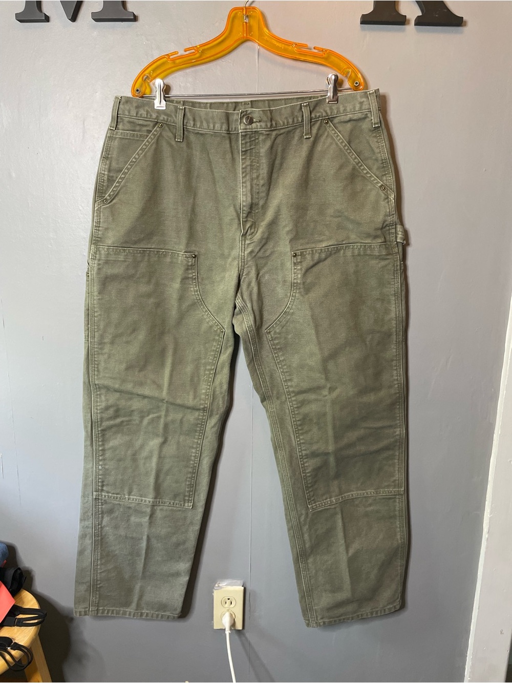 Carhartt Original Dungaree Fit Double-Front Work Pants 40x32 Olive Green